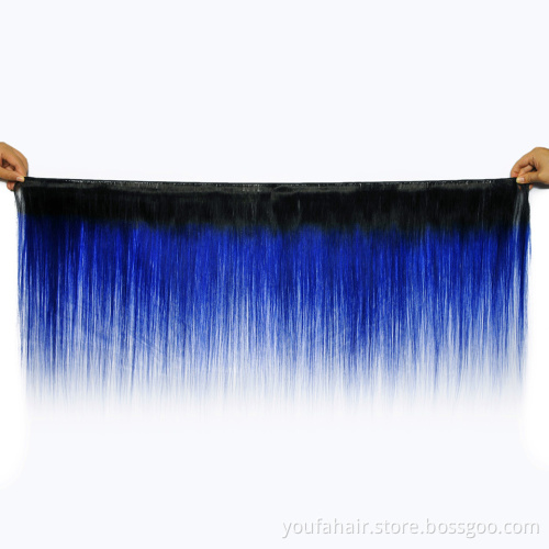 10A Peruvian Raw 100% Human Hair 1B/Blue Ombre Colour Body Wave Cuticle Aligned Mink Hair Weaves Extension with Lace Closure